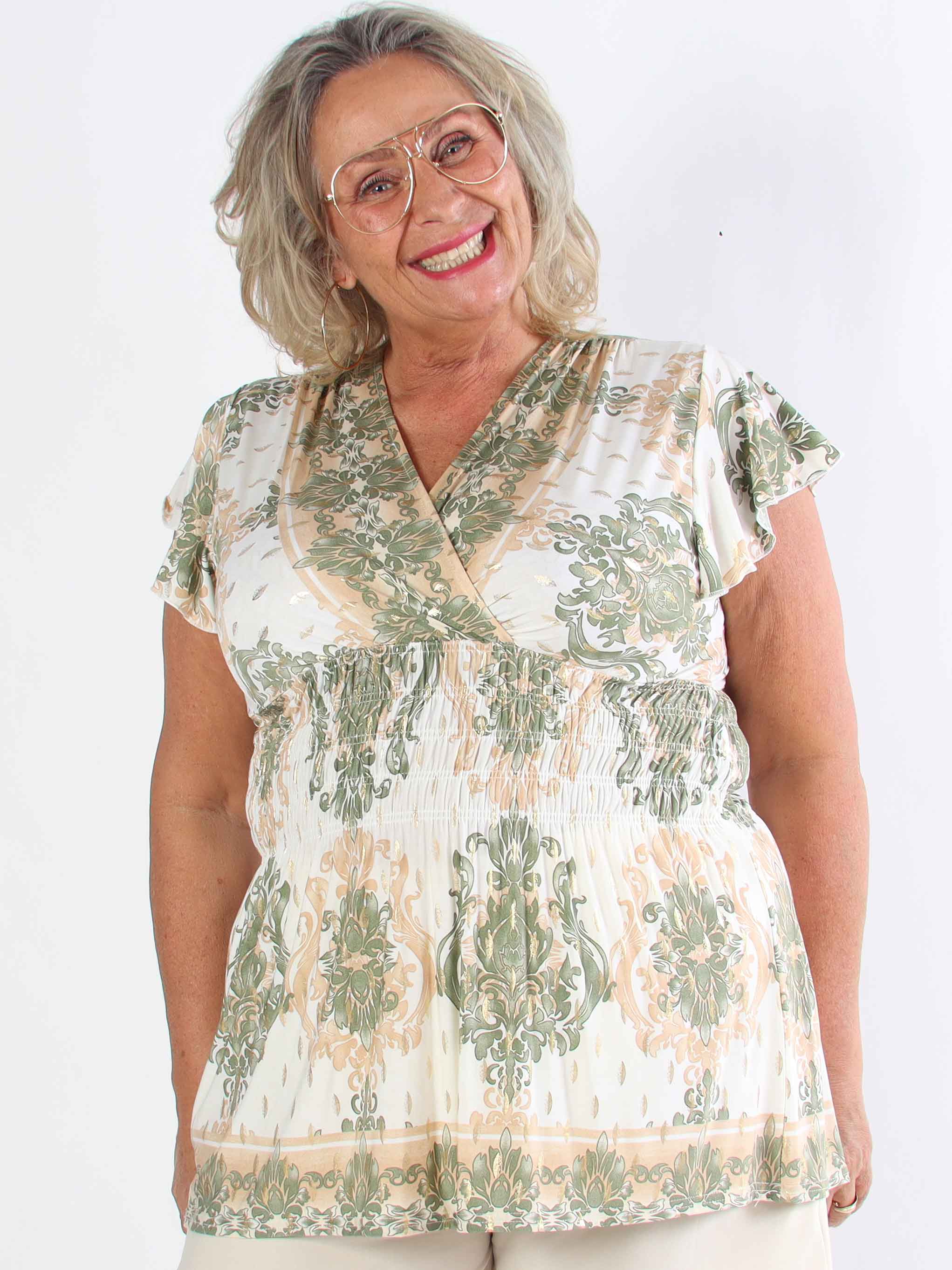 Pams Elegance Shirt - Sød plus size elastisk bluse med fint print